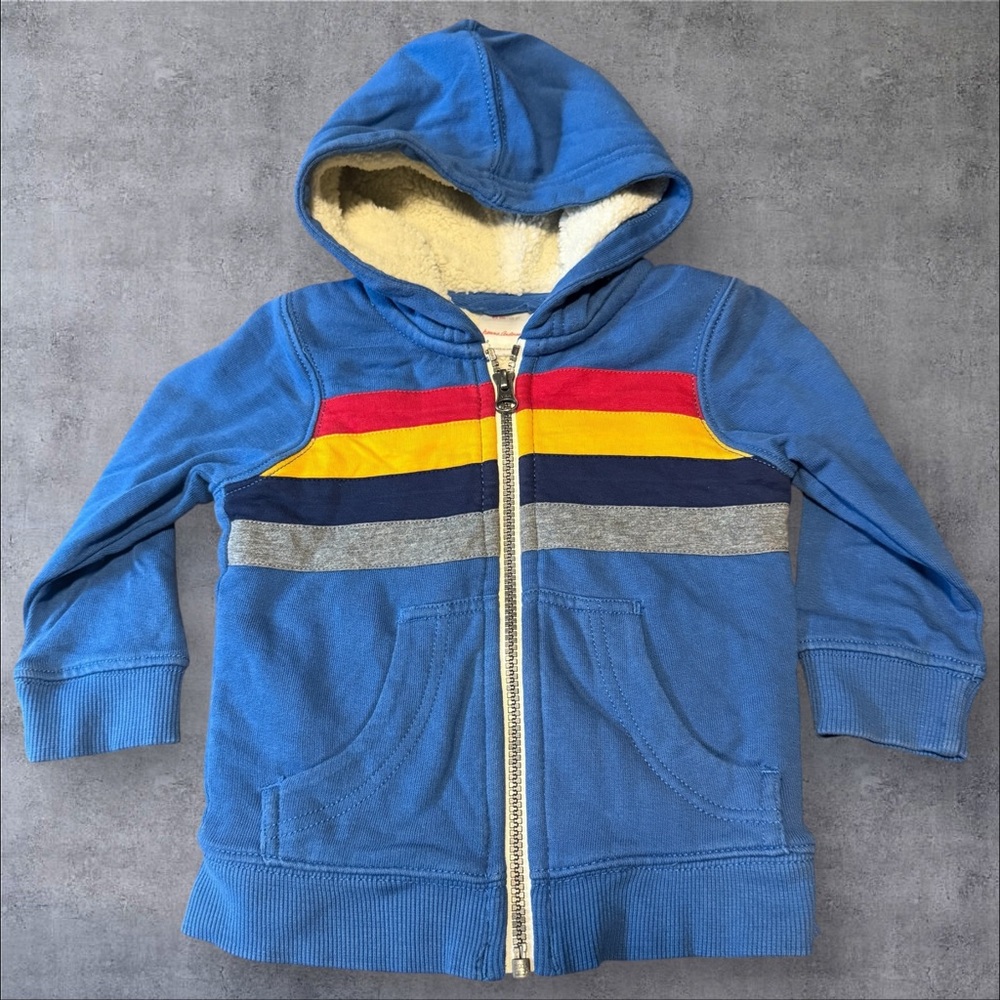 Hanna Andersson Sherpa Lined Blue Striped Zip Up Hoodie